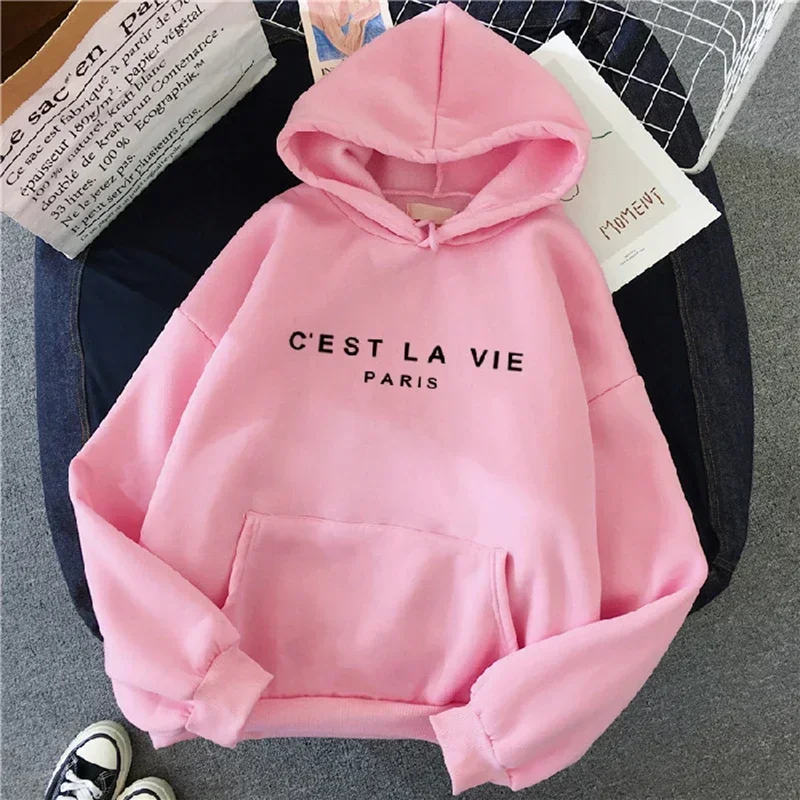 Women Casual Print Loose Hoodies Spring Long Sleeve Hooded Sweatshirt Harajuku Simple Tops Lazy Style Pullover 2024 Streetwear