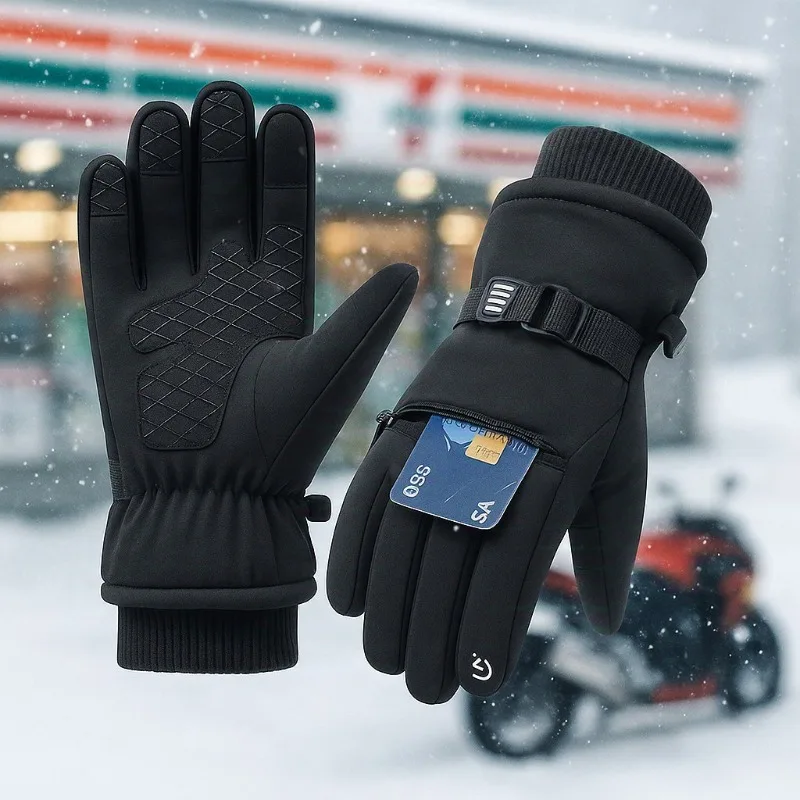

Warm Winter Gloves for Men Women Waterproof Thermal Cycling Running Ski Sports Touchscreen Fleece Zipper Storage Non Slip Grip