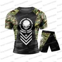 Ghost Army WWF Wrestling  Rash Guards Surfing Jersey Beach Shirts Swimwear Diving Gym Shorts MMA BJJ Men Jiu Jitsu Fitness Sets
