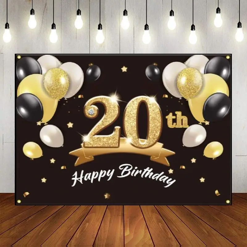 

Balloon Photography Backdrop Man Woman 20 Years The Breath of Youth Prince Princess Happy 20th Birthday Decoration Party Banner