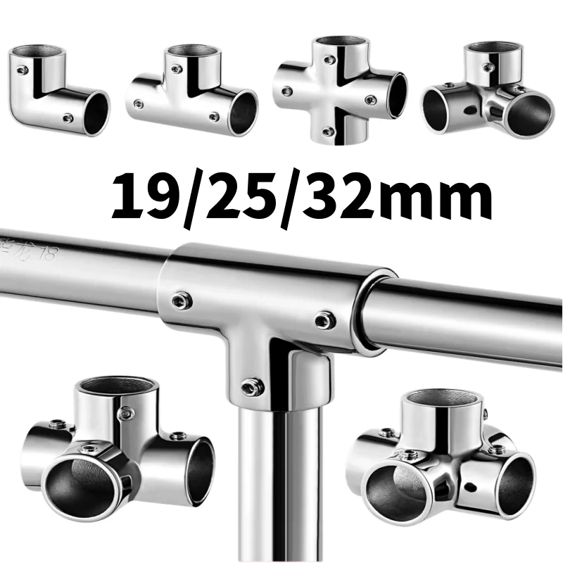 2/3/4/5/6 Way pipe connector fittings Stainless Steel 19/25/32mm Tube joiner Clothesline Shelf Tube Connector Furniture Hardware