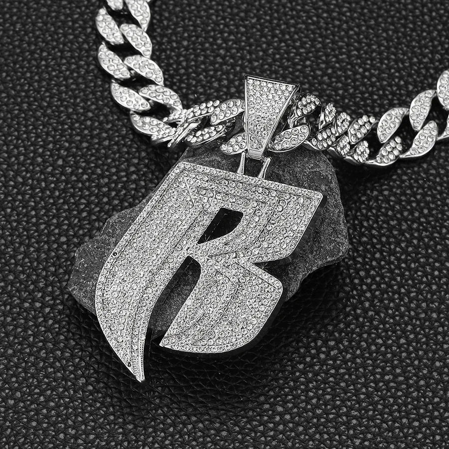 Factory direct sales, niche design, personalized hip-hop style, letter B full diamond alloy Cuban chain, cross-border clasp Cuba