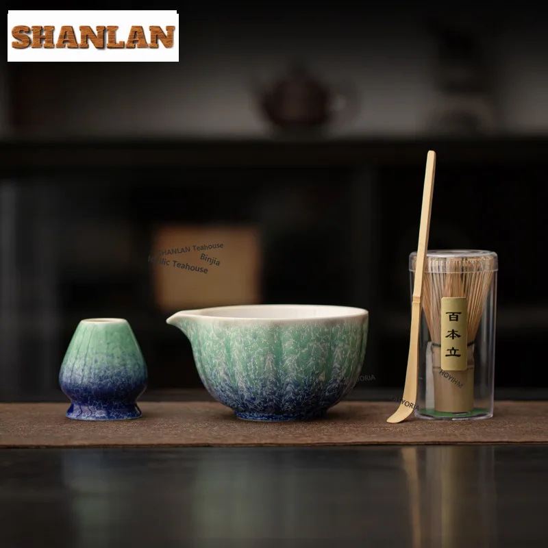 HOYIHM Kiln-transformed Ice Flower Ceramic Matcha Bowl Whisks Standing Bowls Tea Ceremony Accessories Equipment Teaset Craft Cha