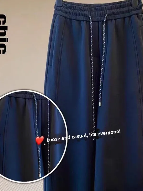 Cintura alta ey casual esportes calças de perna larga para mulheres outono na moda emagrecimento nove pontos calças confortáveis plus size