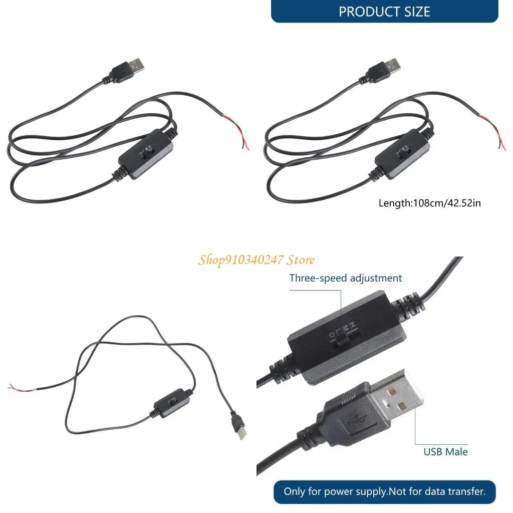 

Q22A 3.5ft USB to 2Pin Bare Wire Speed Controller Cable With Three Speed Modes For 5V Powered Motors And Ventilation Fan