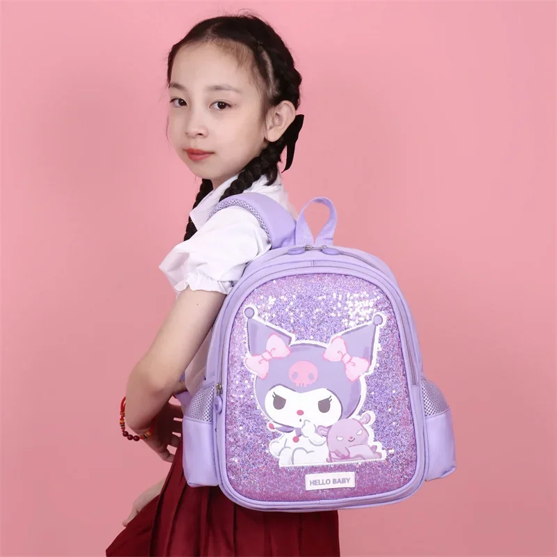 Sanrio Hello Kitty Cute Children's School Bag Kulomi Cartoon Sequins Sweet Printing Simple Lightweight Large Capacity Backpack