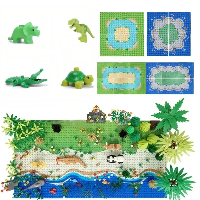 Small-Part Building Blocks with Island Grassland River Military Scene Pattern Toy Accessories for Children's Educational Gifts