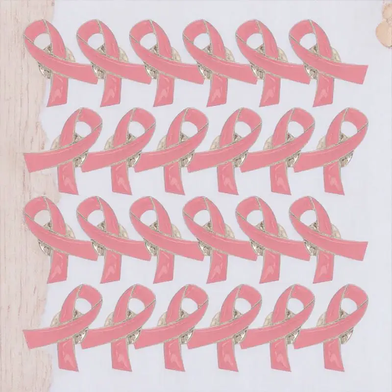 

30Pcs Pink Bulk Iron Women Badge Brooch Gifts Pink Breastpin Color Ribbon Shape Women Badge Brooch Accessories