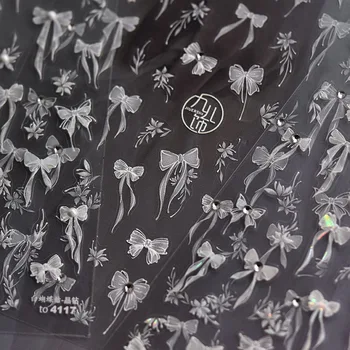 Flash Wit Lange Strik Hoge Kwaliteit 5d Crystal Diamant Nail Art Sticker Ontwerp Decoratie Decals Diy Art Manicure T-4116