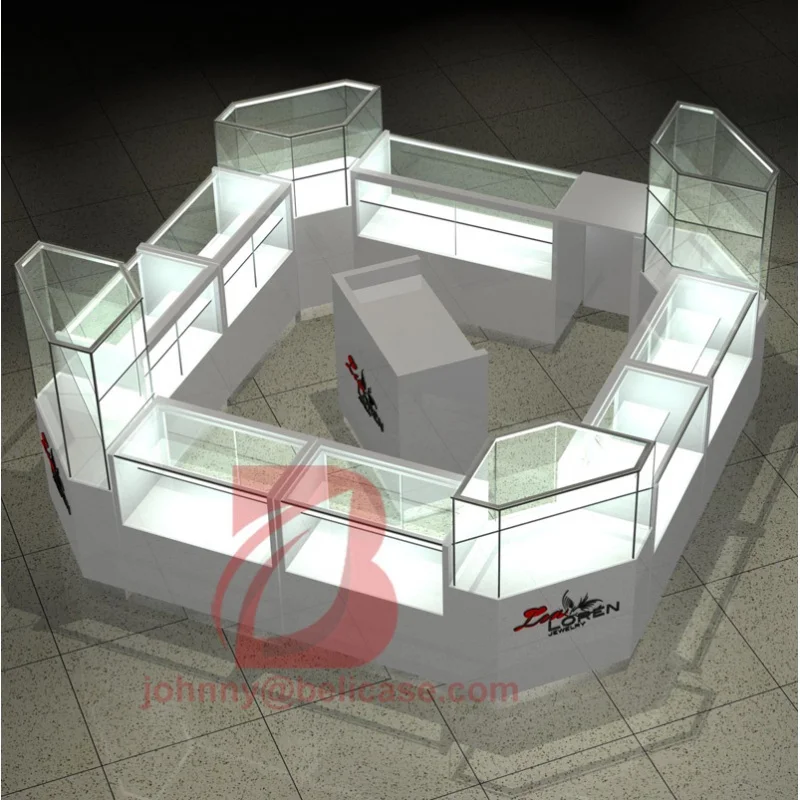 custom,Wooden store jewelry display showcase modern shopping mall kiosk design for jewelry