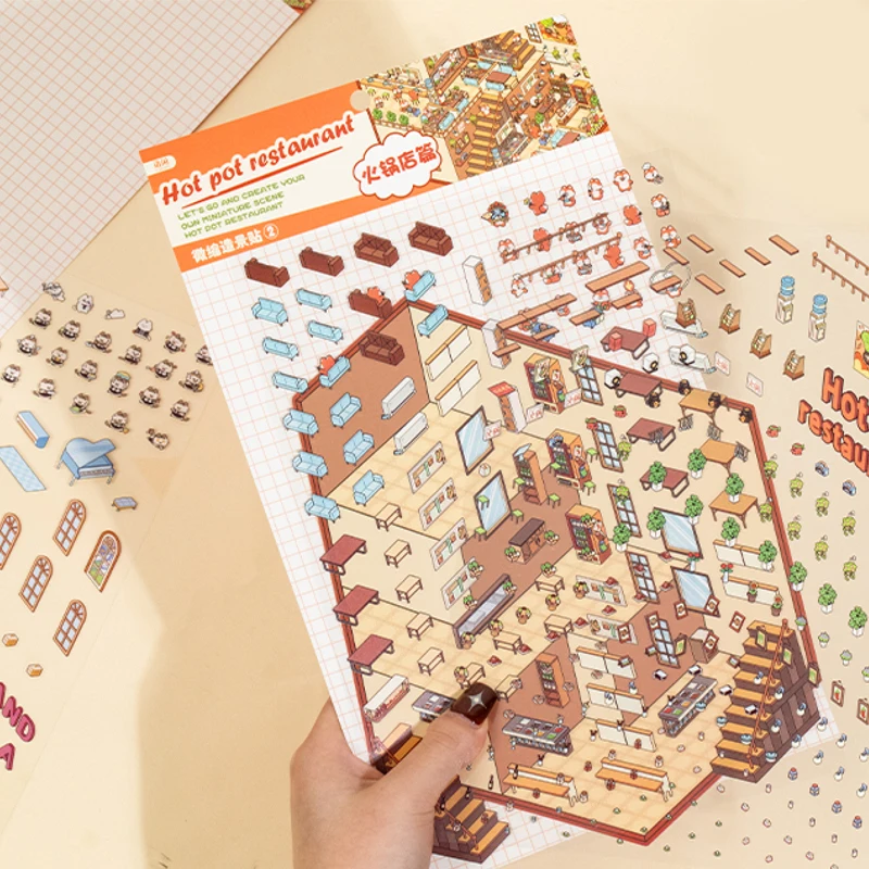 1Style 6Pcs/bag Fantasy World Three Layers Large Scenic PET Stickers Creative DIY Handbook Material Decorative Scrapbooking