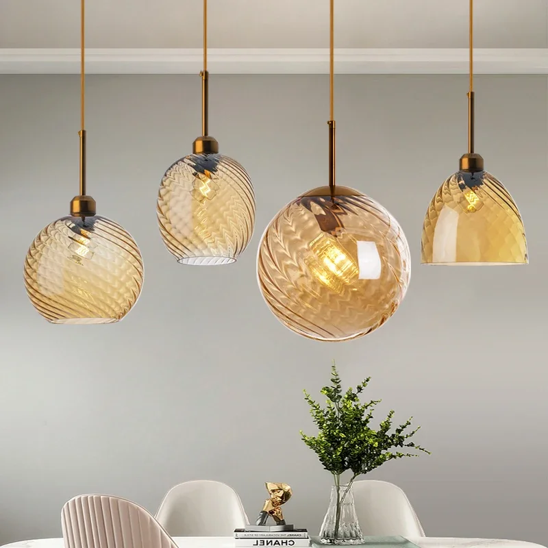 Modern Amber Smoky Grey Glass Chandelier LED Pendant Lights Restaurant Bar Kitchen Island Lamp Bedroom Bedside Dining Hanglamp