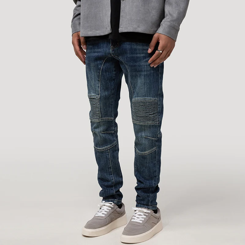 Street Fashion Men Jeans Retro Blue Elastic Slim Fit Ripped Jeans Men Punk Trousers Spliced Designer Hip Hop Denim Pants Hombre