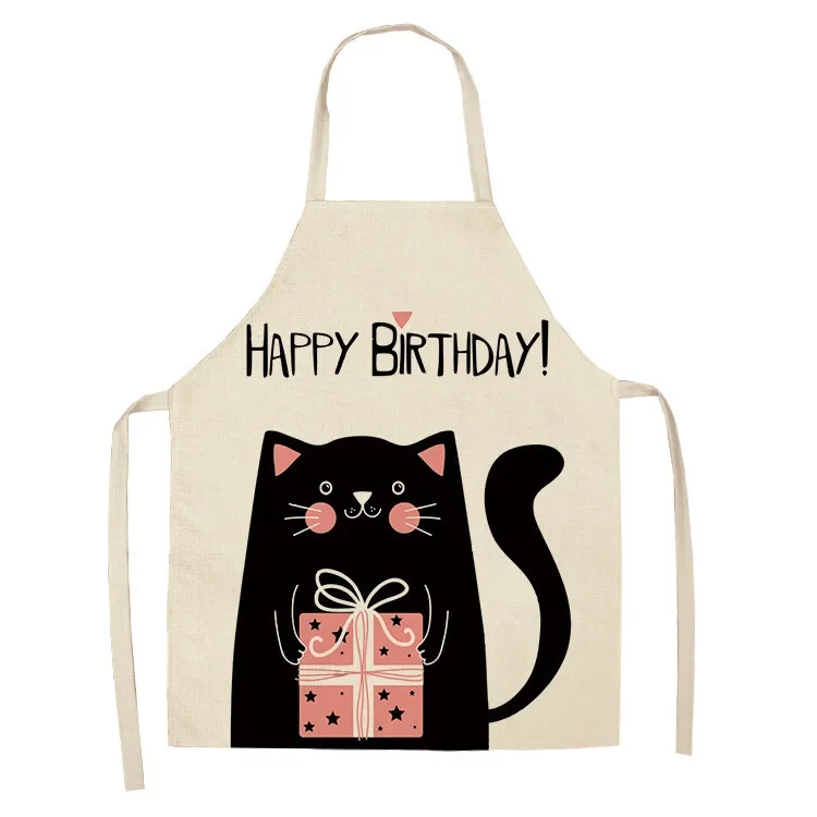 1 Pcs Cute Cat Pattern Kitchen Apron For Women Bibs Household Cleaning Pinafore Home Cooking  Chef  For Man