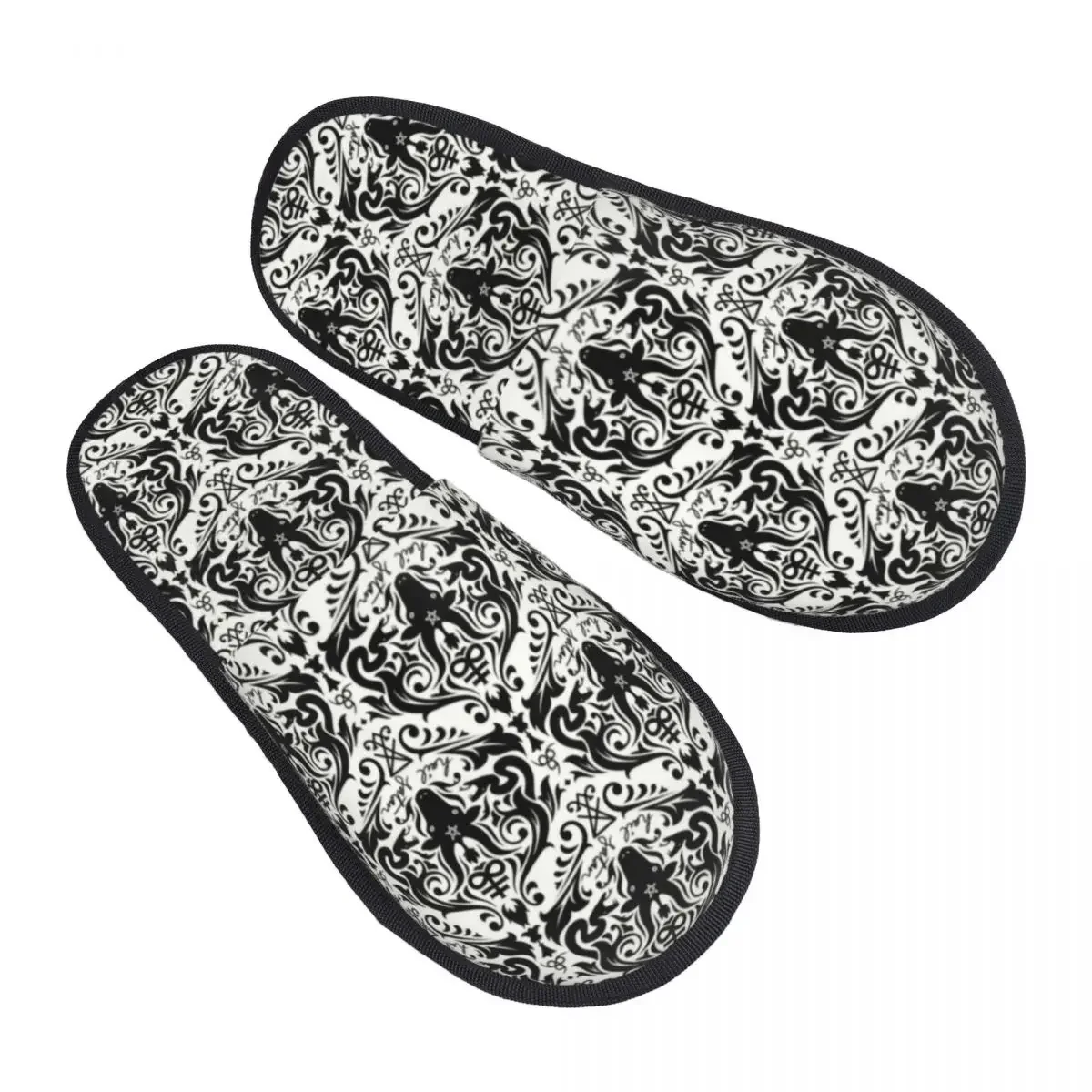 Damask Hail Satan House Slippers Women Comfy Memory Foam Cross Devil Baphomet Slip On Bedroom Slipper Shoes