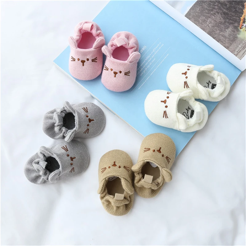 Infant Toddler Slippers Baby Boys Girls Knited Crib Shoes Cute Cartoon Mouse Panda Anti-slip Prewalker Baby Slippers