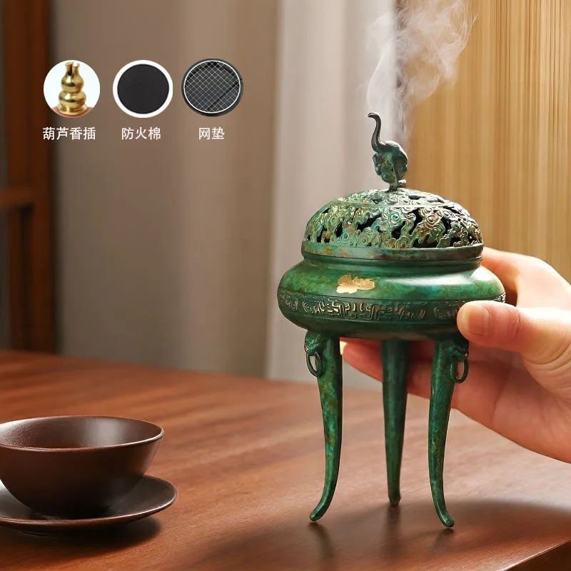 Antique- Three-Legged Copper , Chinese-Style Home Use, Burner For Burning Incense,