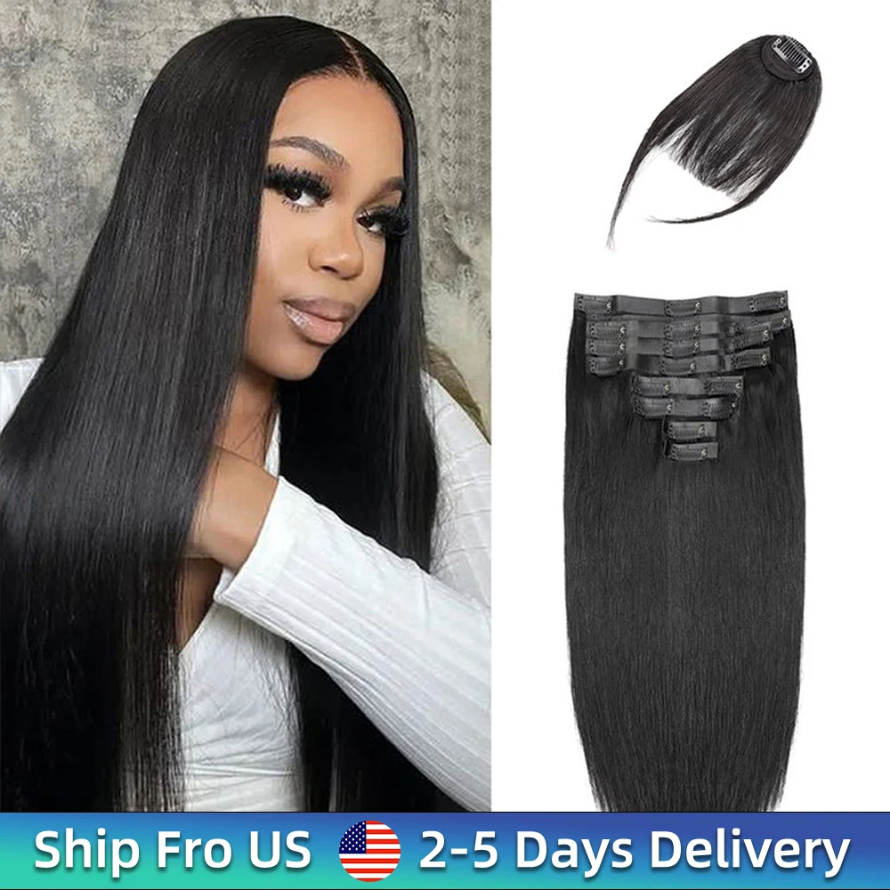 

40-дюймовые прямые волосы на клипсах, человеческие волосы 16А, бразильские натуральные человеческие волосы Remy, 70 г, 10 шт./компл., полная голова для женщин