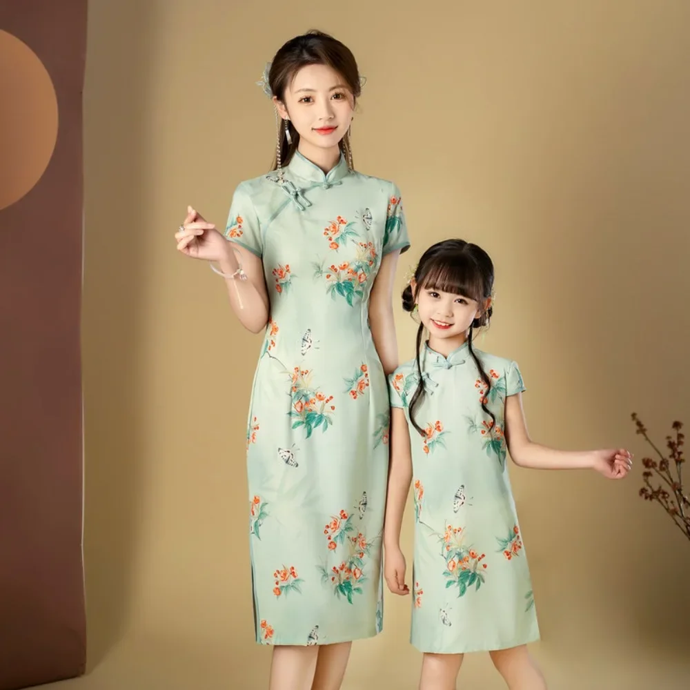 Cheongsams pakaian tradisional Cina, gaun Qipao pakaian anak-anak antik gaya China kasual Mode