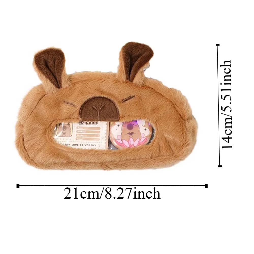 Large Capacity Capybara Pencil Case Plush Pouch Transparent Cute Bear Pen Bag PVC Cat Furry Stationery Storage Bag Office