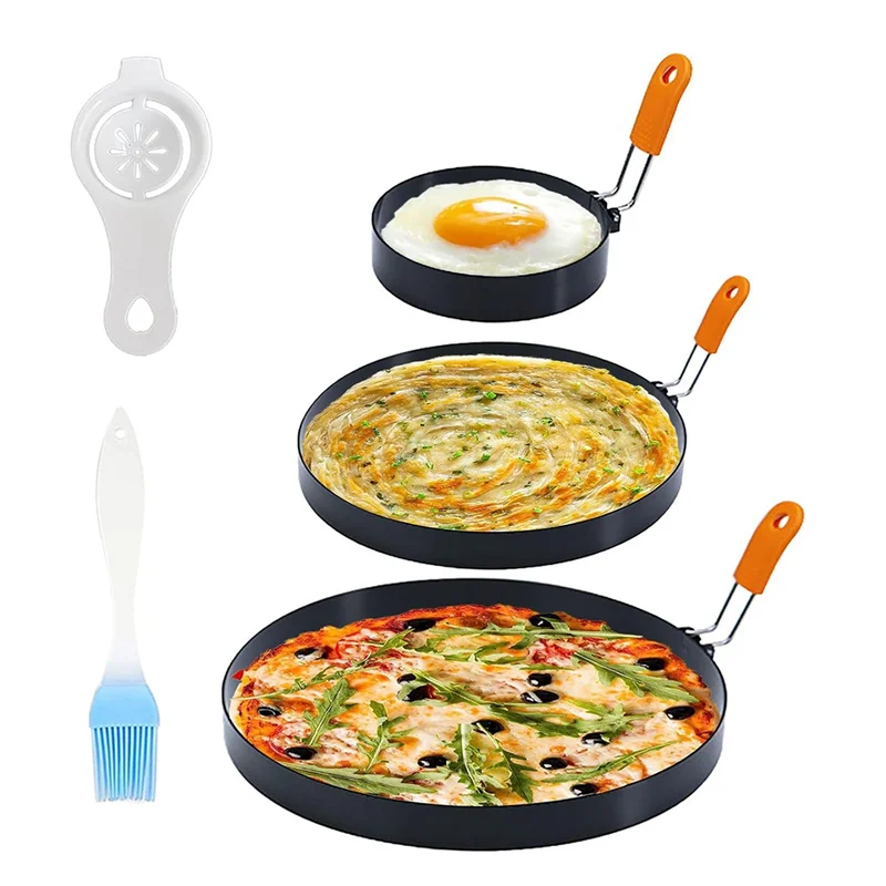 【NEW】3 Packs Egg Rings For Griddle Frying Egg 3.5 Inch Egg Ring 6 Inch Pancake Mold 8 Inch Omelet Ring Non-Stick