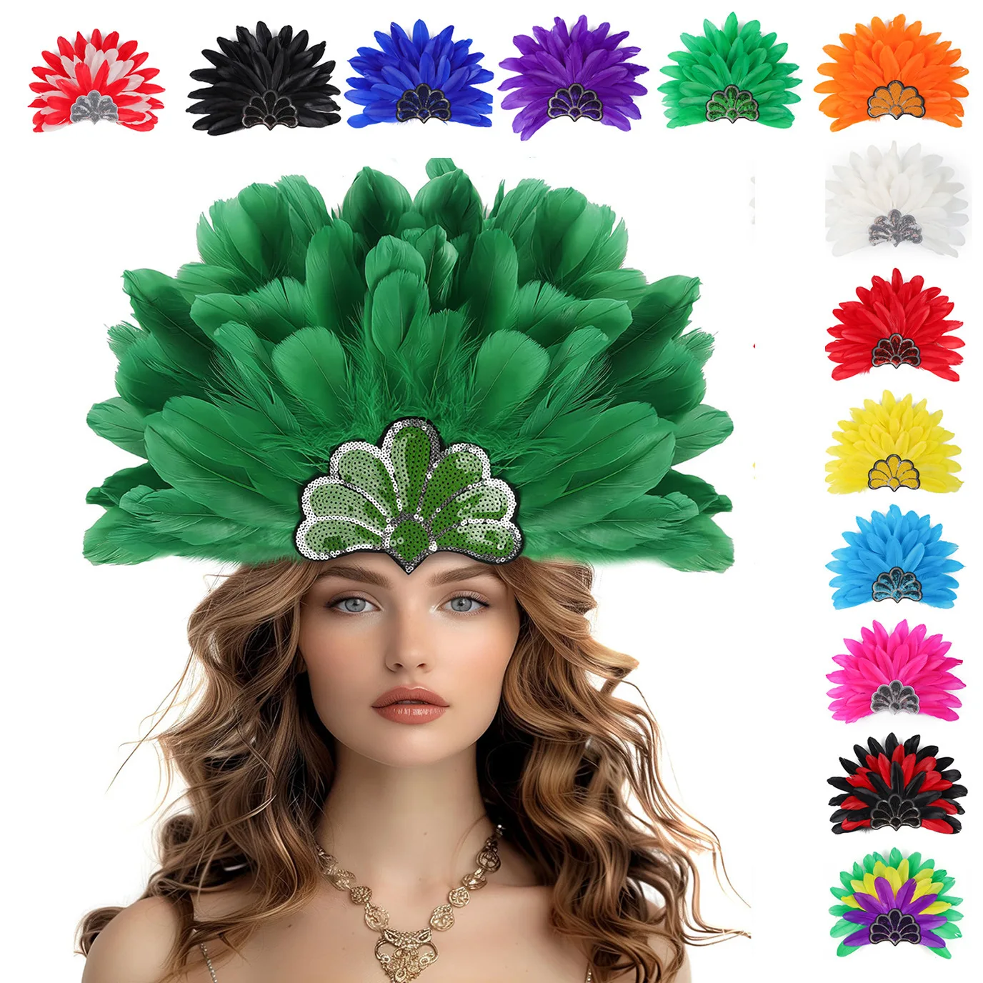 Mardi Gras Sequin Crown Feather Headpieces Carnival Feather Headdress Accessories 1920s Flapper Halloween Party Headband Women