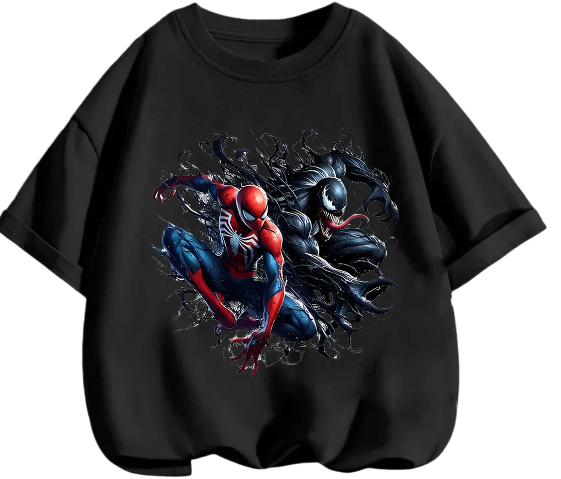 

Летняя повседневная футболка с круглым вырезом Venom для мальчиков и девочек 3-14 лет, милый мультяшный дизайн, уличный стиль, модная и стильная, коллекция 2026 года
