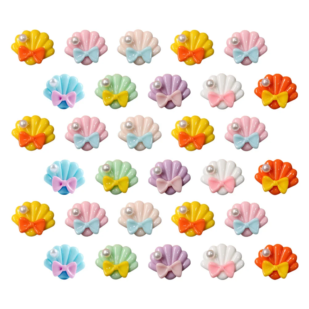 

30 Pcs Pearl Shell Stickers DIY Phone Case Ornaments Headdress Decor Accessories Charm Decorations Hairpin Making Charms Resin