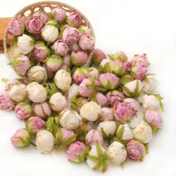 20pcs 3-4cm New Style Oil Rose Bud Artificial Silk Flowers Heads Wedding Decoration DIY Manual Wreath Small Craft Fake Flower