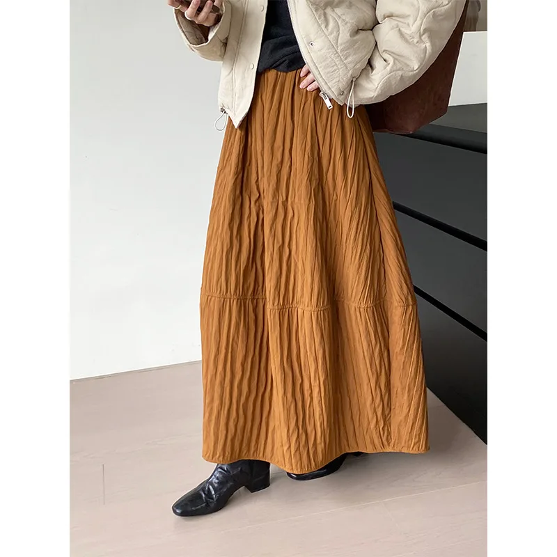 Cotton Floral Bud  Autumn Winter Quilting Thread, Warm Slimming Midi Skirt, Lantern Skirt For Women