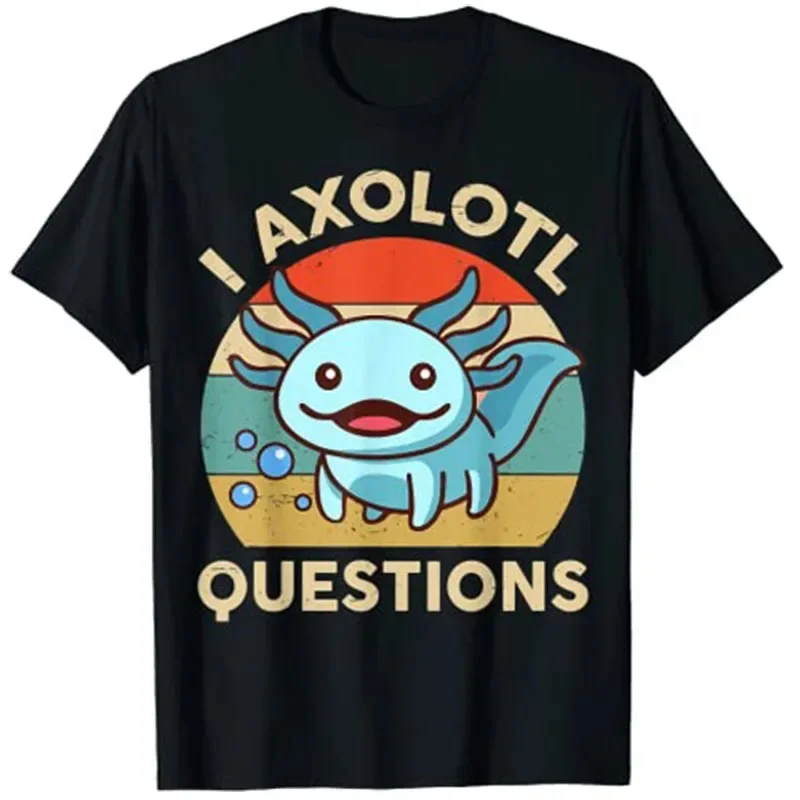 Cute I AXOLOTL QUESTIONS Letter Print Boys Creative T-shirt Casual Comfy Short Sleeve Crew Neck Tops Kids Clothings for Summer