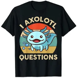 Cute I AXOLOTL QUESTIONS Letter Print Boys Creative T-shirt Casual Comfy Short Sleeve Crew Neck Tops Kids Clothings for Summer