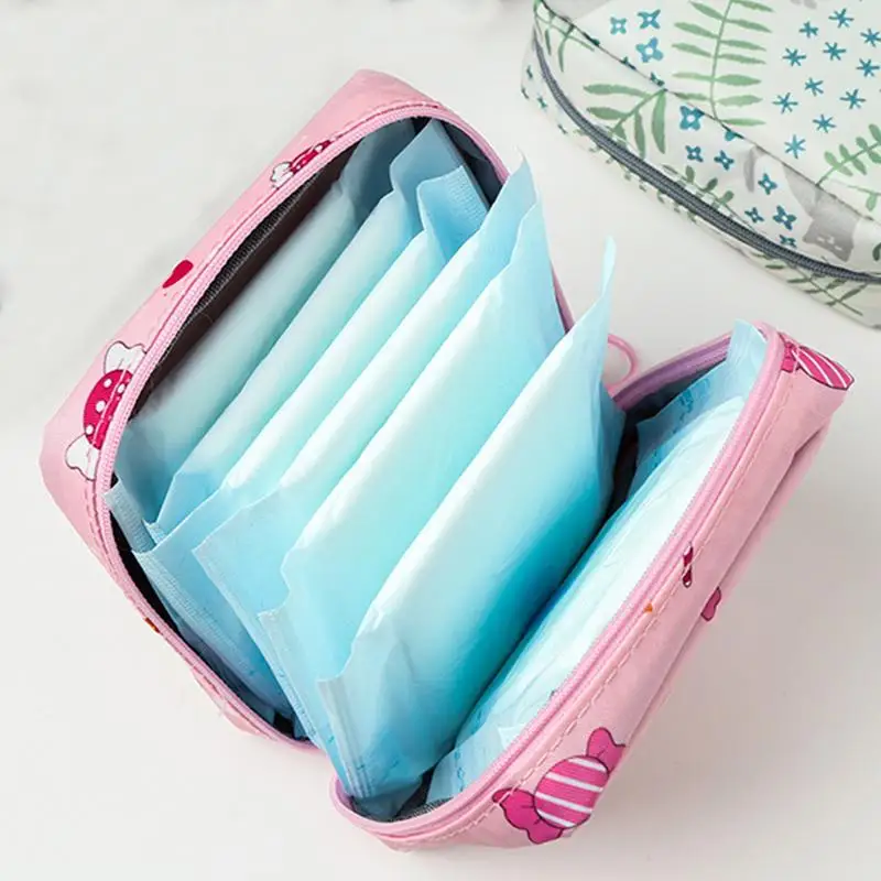 Teen Period Bag Waterproof Nursing Pad Holder Menstrual Bag 4X Colorful Printed Pad Bags Feminine Period Bag With Zipper For