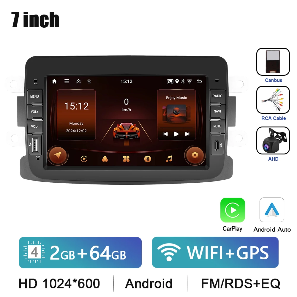 Podofo 8 "Autoradio CarPlay Android Radio Voor Renault Dacia Sandero/Duster/Logan/Dokker 2010-2015 multimedia GPS Bluetooth FM