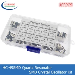 100PCS 10Values HC-49SMD Quartz Resonator SMD Crystal Oscillator Kit 4M 6M 8M 10M 12M 16M 20M 24M 48MHz 2Pin diy electronic set