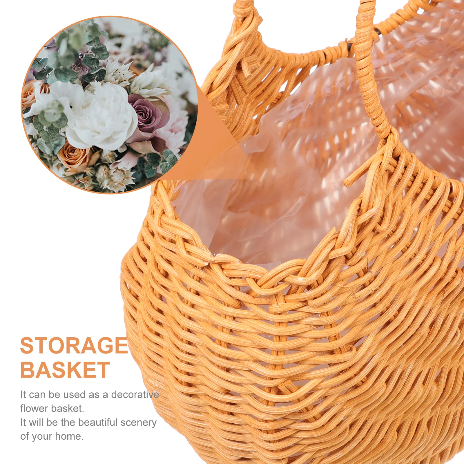 

Woven Storage Basket Handle Handcrafted Eco Friendly Household Picnic Flower Fruit Organizer Gift Basket