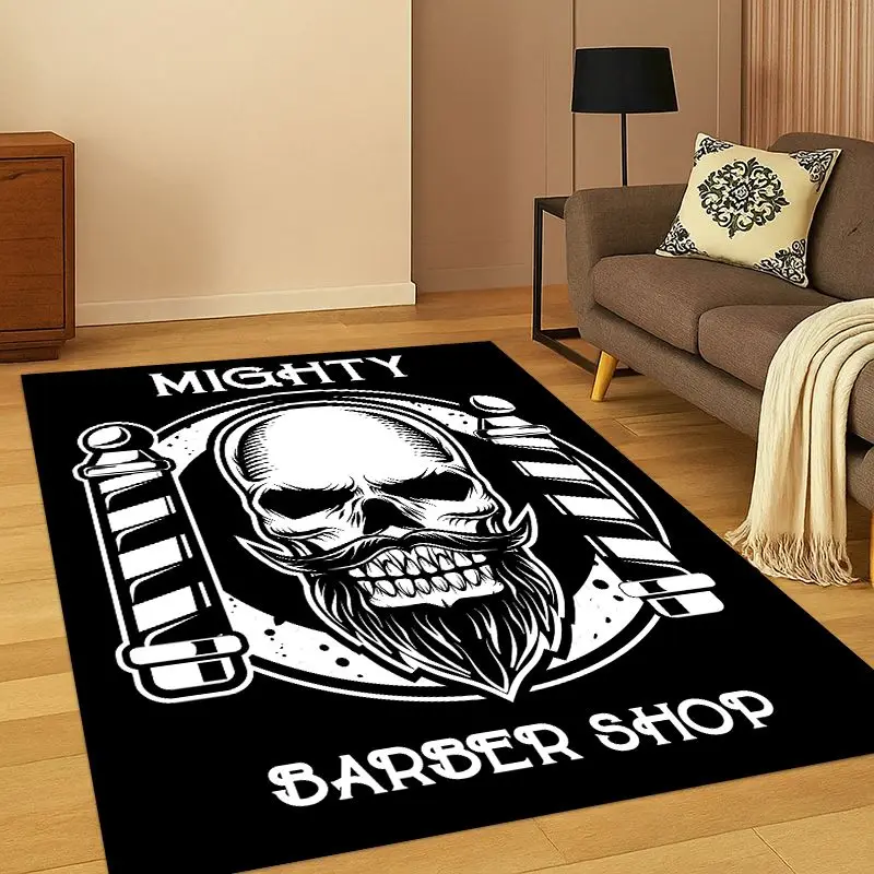 Vintage Barber Shop Logo Cartoon Carpet Rug for Bedroom Living Room Sofa Playroom Doormat Home Decor, Game Area Rug Non-slip