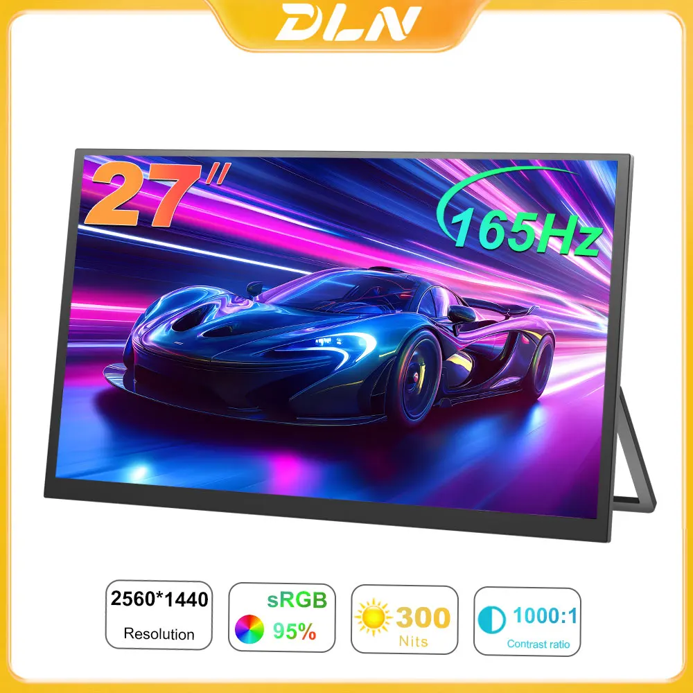 DLN 27 inch Portable Monitor 2.5K 72%sRGB 165Hz Laptop Screen Extender Type C HDMI Port For Wins, Mac Office Home & Gaming