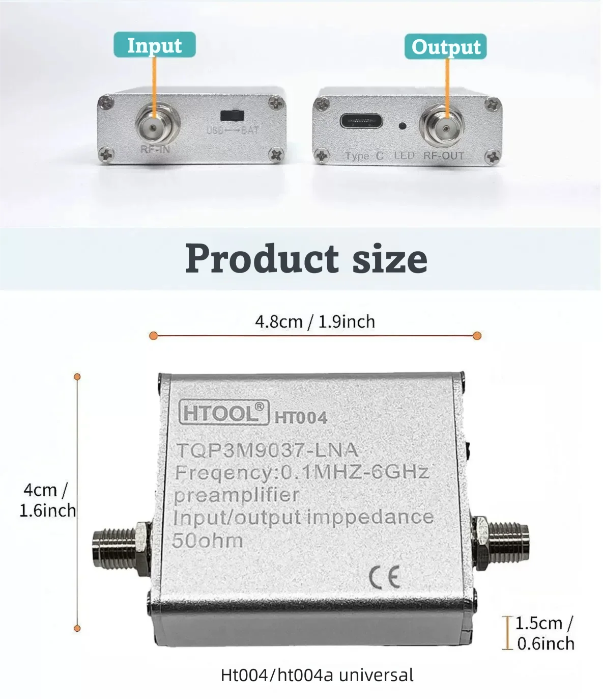 HTOOL HT004/HT004A Geräuscharmer Verstärker 100kHz-6GHz Breitband-Signalverstärker LNA 20dB 35dB Verstärkung Vorverstärker für Autoradio GPS SDR – Detail 12