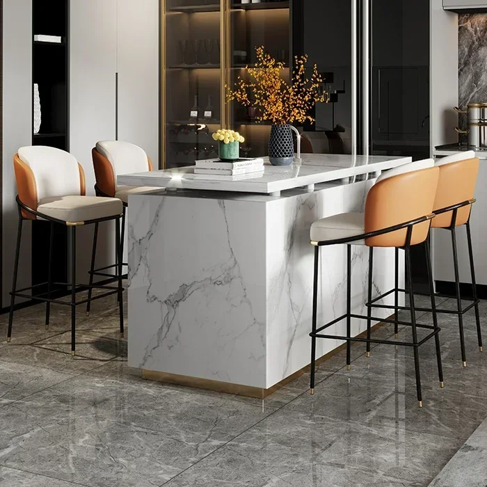 l # Oturma odası için turuncu yastık metal ayak taburesi bar taburesi modern lüks bar sandalyesi