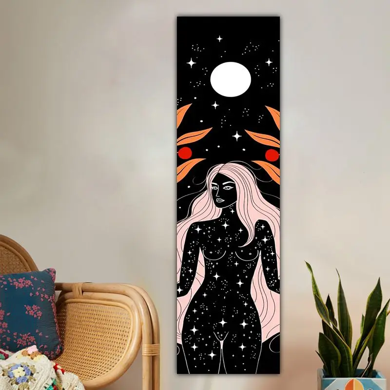VIKAMA Full Moon Starry Sky Pink Hair Goddess Long Strip Tapestry Wall Decoration Entrance Room Decoration Home Decoration