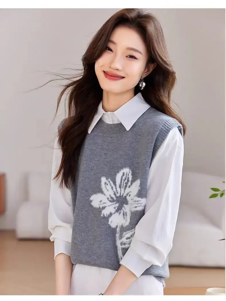 

100% Pure Wool Knitted Woman's Sweaters Sleeveless Vest O-Neck Jumper Female Pullover Causal Tops Fashion Crochet Waistoats