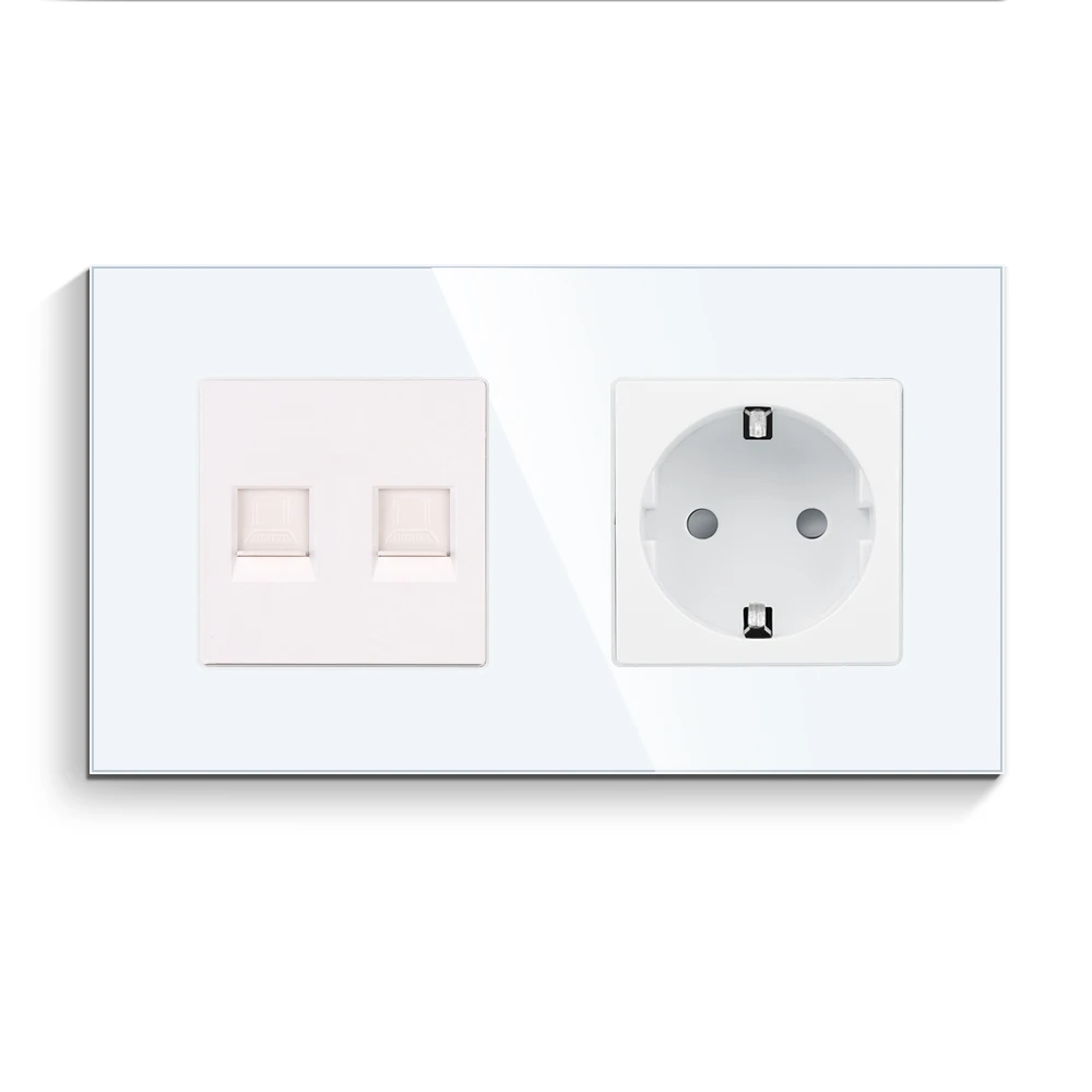 Bingoelec Dual CAT6 With EU Power Socket/type-c USB Sockets White Glass Frame Home Improvement