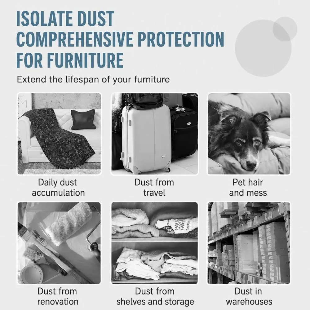 Breathable Fabric Furniture Dust Cover Grey Large Size Dust Proof Sheet Washable Cloth Anti‑Dust Cloth Bed Sofa Tea Table Chair