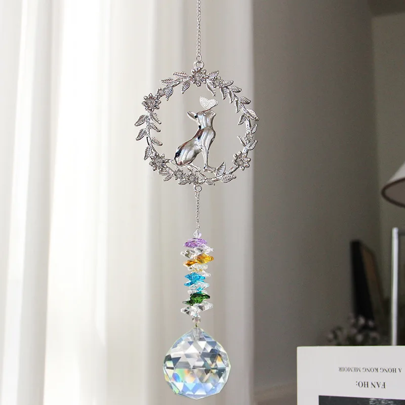 Wreath Memorial Dog Cat Thanksgiving Gift Crystal Sun Catcher Ornament Garden Decoration Wind Chime Crystal Pendant