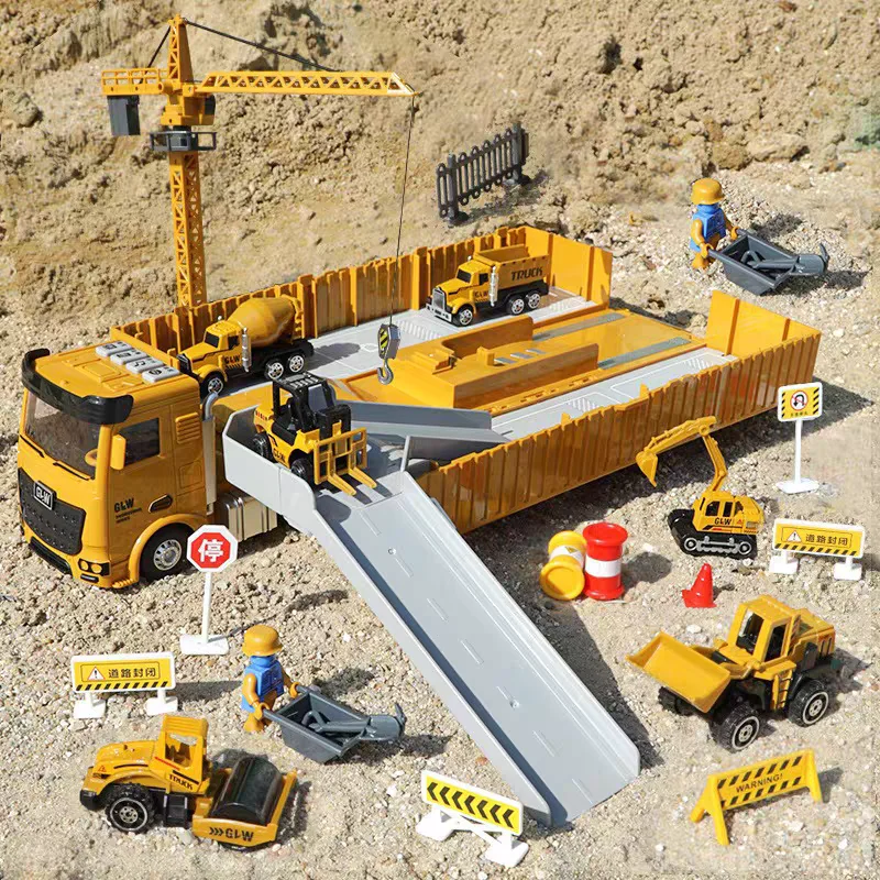 

Container Truck with Tower Crane Excavator Alloy Construction Play Vehicles Model Set Collection Toys For Children Birthday Gift