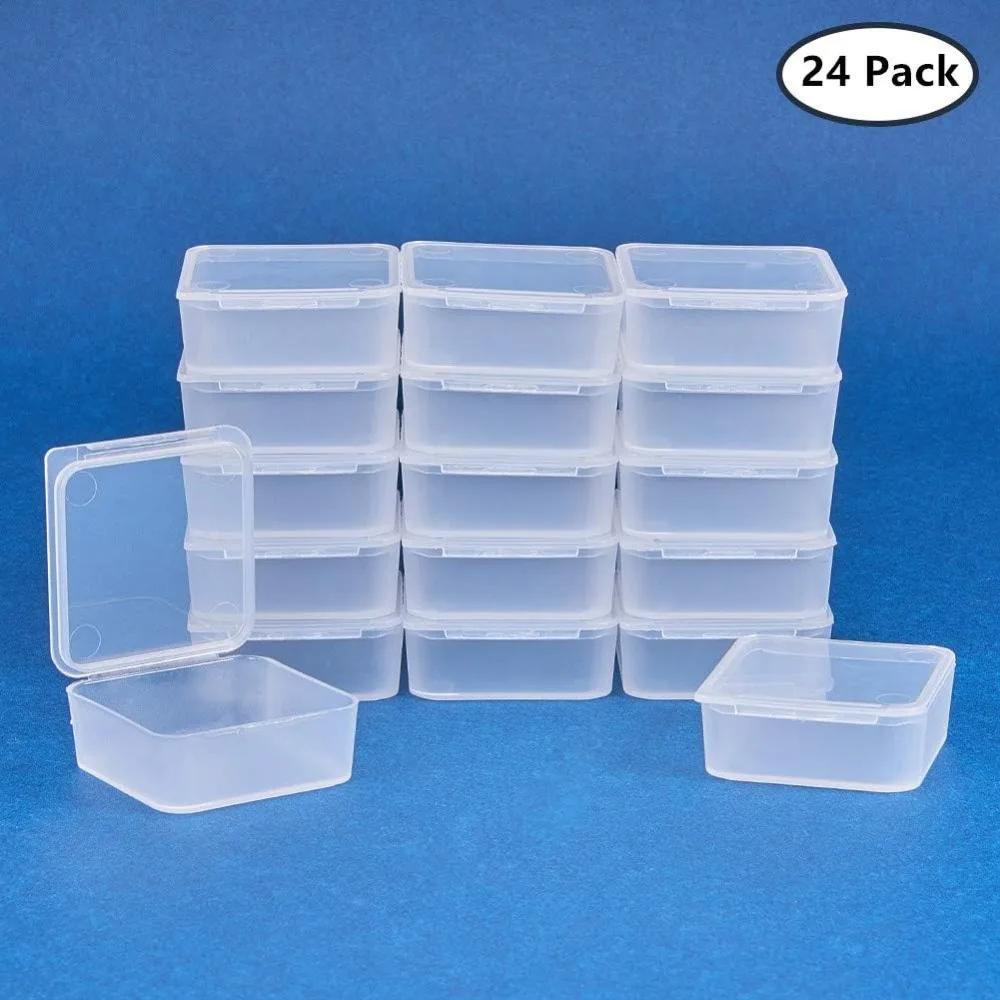 1 Box 24 Pack Square Frosted Clear Plastic Bead Storage Containers Box Case with Lids for ItemsPillsHerbsTiny BeadJewerlry