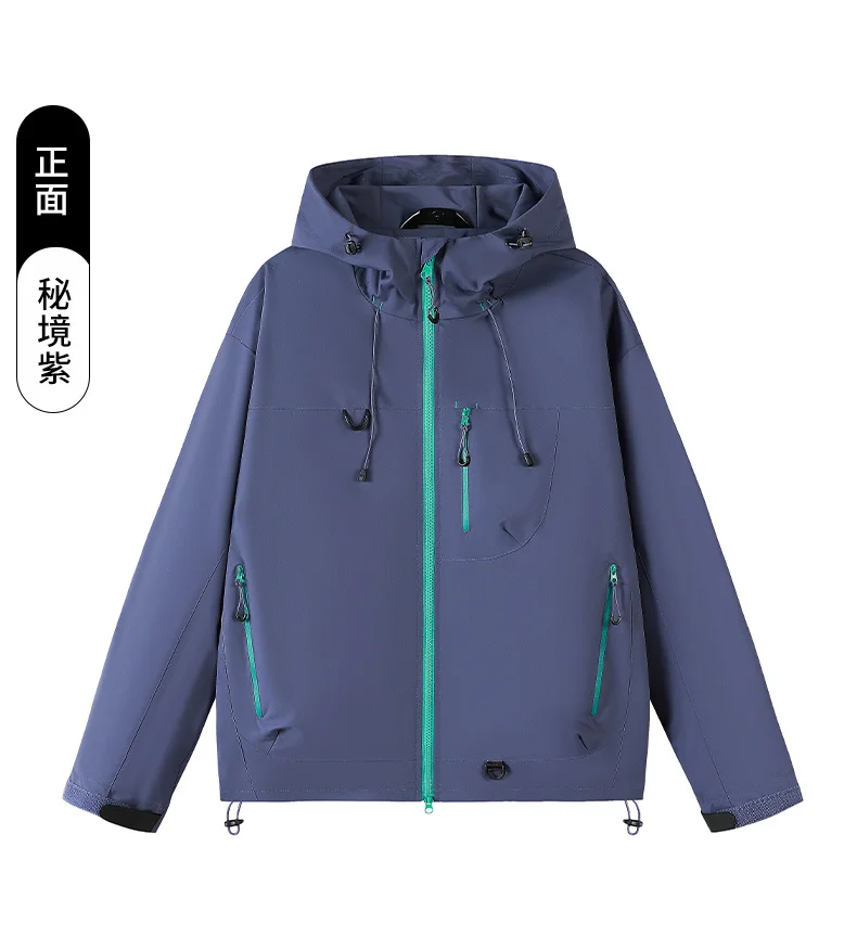 Leichte, wasserdichte Damen-Windjacke mit Kapuze, mehreren Reißverschlusstaschen, für Outdoor-Aktivitäten, Wandern und Freizeit. – Detail 7