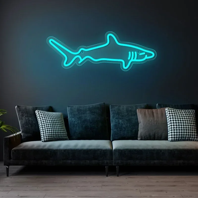 Blue Shark Neon Sign for Bedroom Neon Signs Wall Decorative Unique Animal Led Night Light for Boys Gifts Living Room Hotel Bar