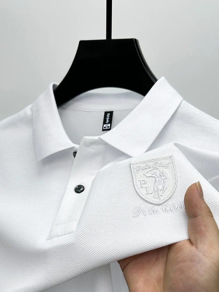Light Luxury Brand Lapel Men's Short-sleeved High-quality Summer Wear Trendy Shield Embroidered Men's T-shirt Fashion Polo Shirt image 4